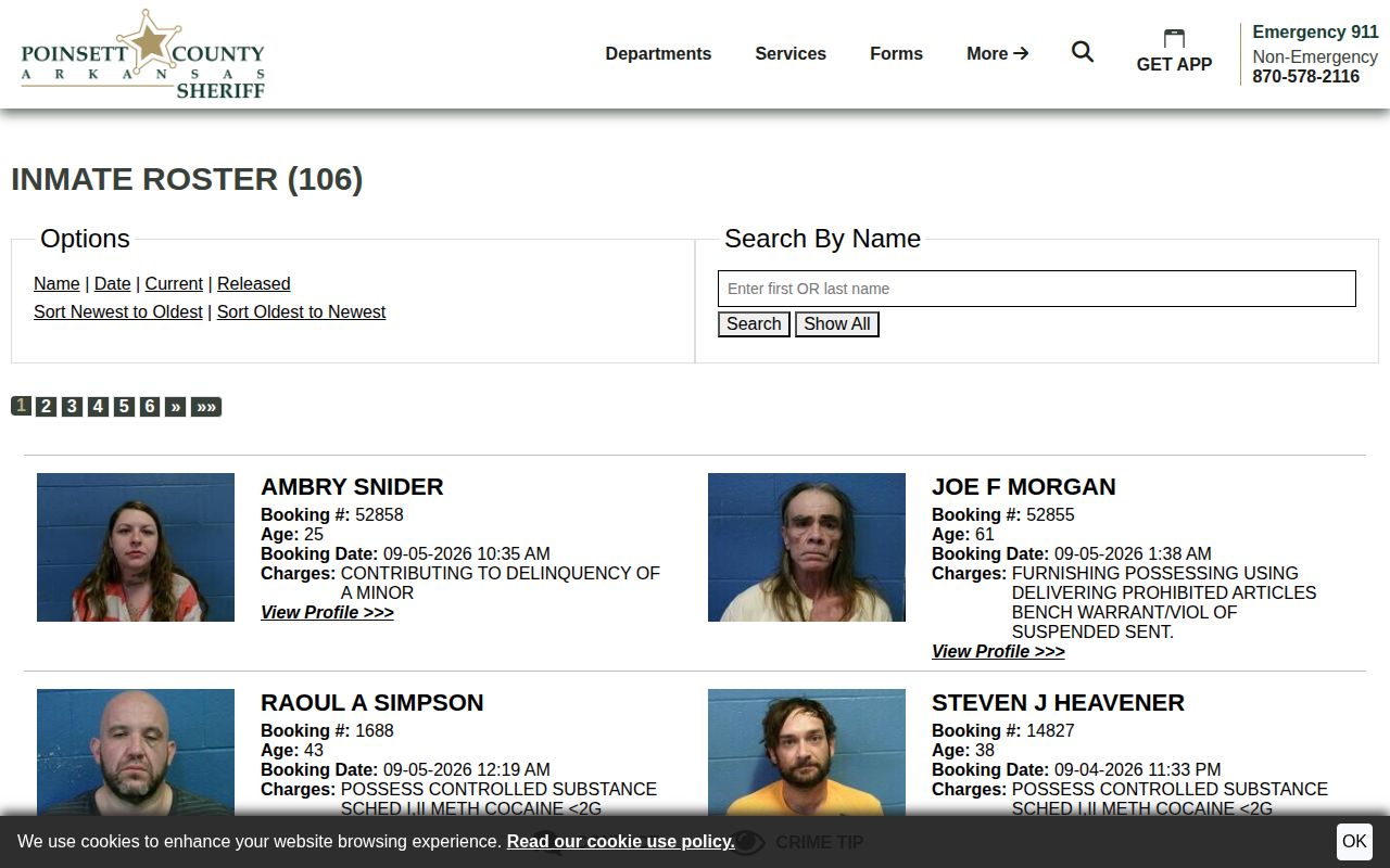 Poinsett County current inmate roster and recent booking search