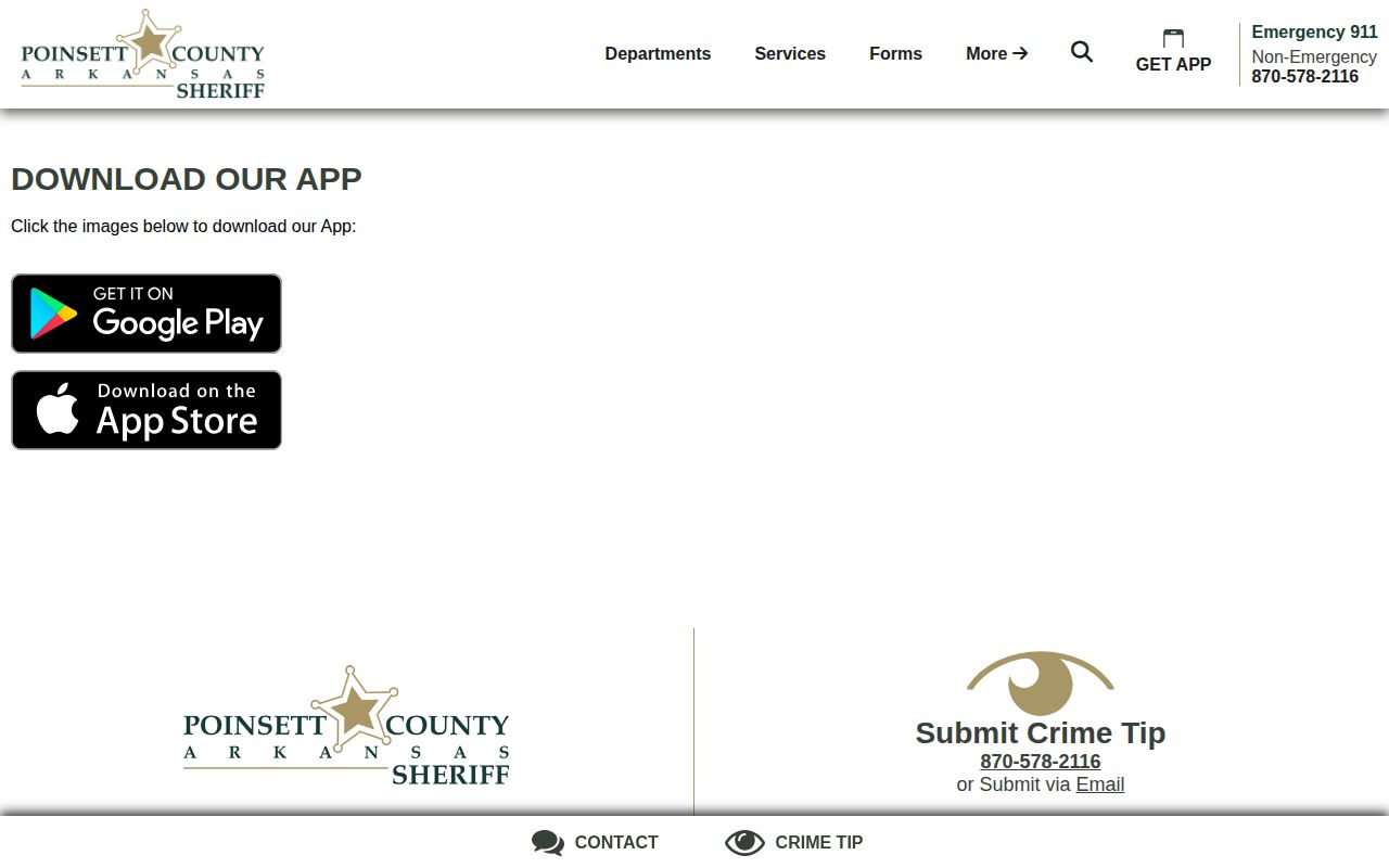 Poinsett County Sheriff app page for arrest roster access