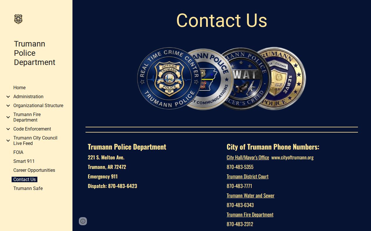 Trumann Police Department contact source for Trumann arrest records