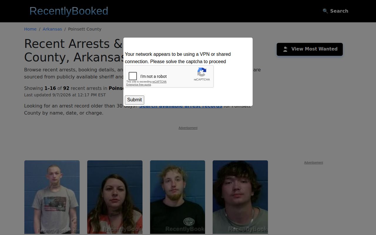 Unofficial Poinsett County multi-day arrest archive