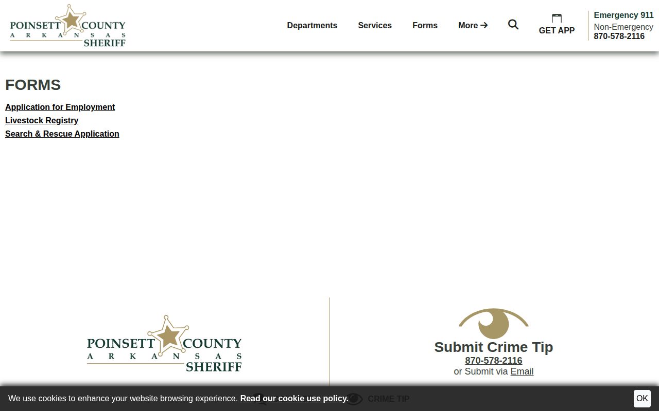 Poinsett County Sheriff's Office records and forms page